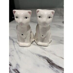Vintage Cat Salt and Pepper Shaker Set Black & White Pink Ears Spotted Kitty